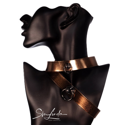 SiaLinda: Halsband Nobile, gold laminiert und schwarzer O-Ring, echt Rindsleder - SiaLinda.com