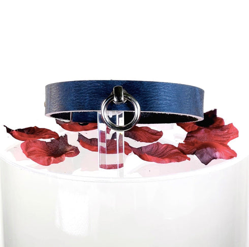 SiaLinda: Halsband Nova Büffelleder blau schwarz, pur, mit Kristall oder mit O-Ring - SiaLinda.com