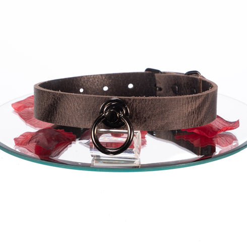 SiaLinda: Halsband Nova Büffelleder dunkelgrau schwarz, pur, mit Kristall oder mit O-Ring - SiaLinda.com