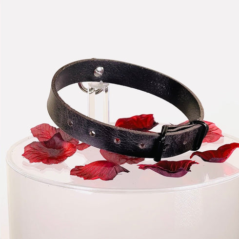 SiaLinda: Halsband Nova Büffelleder dunkelgrau schwarz, pur, mit Kristall oder mit O-Ring - SiaLinda.com