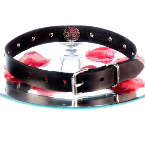 SiaLinda: Halsband Nr. 13 rot 8 Straß Kristalle und großem O-Ring 20mm, echt Leder schwarz - SiaLinda.com