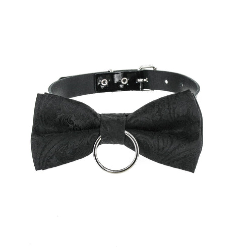 SiaLinda: Halsband, schwarzes Lackleder mit schwarzer Fliege und optionalem O-Ring - SiaLinda.com