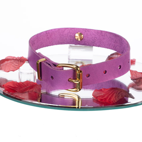 SiaLinda: Halsband Vacchetta Leder aus Italien violett purple, goldener O-Ring, Premium, Geschenkverpackung - SiaLinda.com