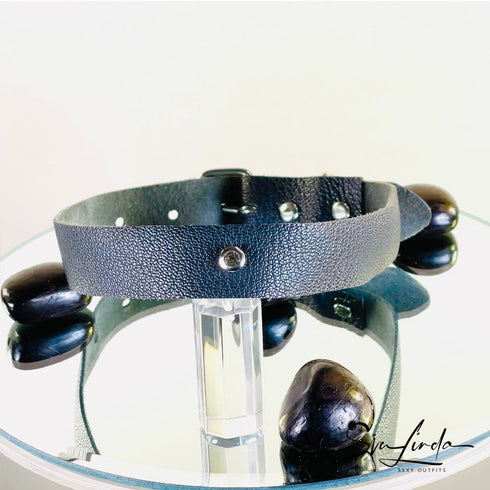 SiaLinda: Halsband Ziegennappa dunkelgrau, feinstes italienisches Leder, pur, mit Kristall oder mit O-Ring - SiaLinda.com