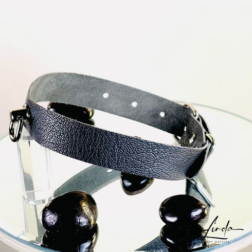 SiaLinda: Halsband Ziegennappa dunkelgrau, feinstes italienisches Leder, pur, mit Kristall oder mit O-Ring - SiaLinda.com