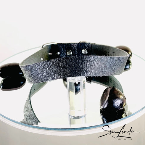 SiaLinda: Halsband Ziegennappa dunkelgrau, feinstes italienisches Leder, pur, mit Kristall oder mit O-Ring - SiaLinda.com