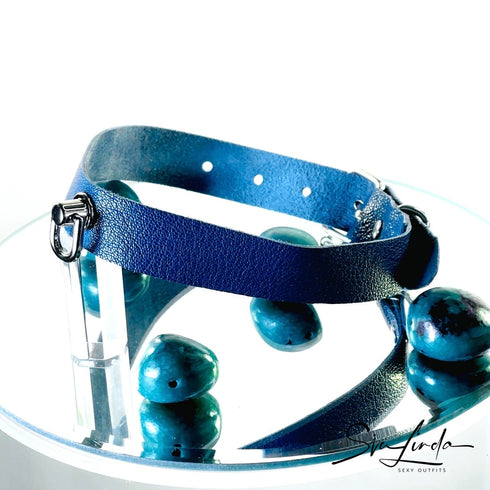 SiaLinda: Halsband Ziegennappa petrol blau grün, feinstes italienisches Leder, pur, mit Kristall oder mit O-Ring - SiaLinda.com