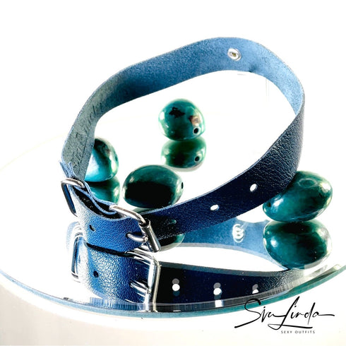 SiaLinda: Halsband Ziegennappa petrol blau grün, feinstes italienisches Leder, pur, mit Kristall oder mit O-Ring - SiaLinda.com
