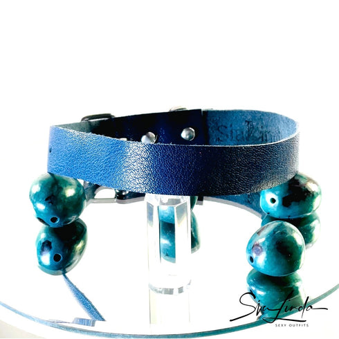 SiaLinda: Halsband Ziegennappa petrol blau grün, feinstes italienisches Leder, pur, mit Kristall oder mit O-Ring - SiaLinda.com