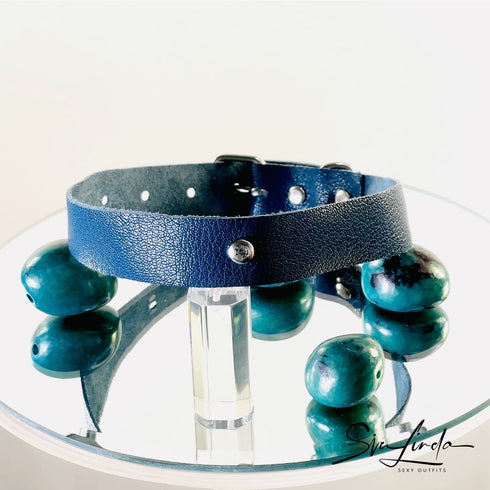 SiaLinda: Halsband Ziegennappa petrol blau grün, feinstes italienisches Leder, pur, mit Kristall oder mit O-Ring - SiaLinda.com