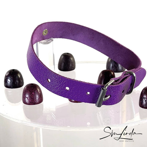 SiaLinda: Halsband Ziegennappa purple, feinstes italienisches Leder, pur, mit Kristall oder mit O-Ring - SiaLinda.com