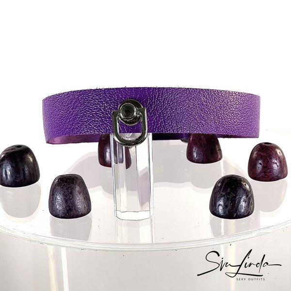 SiaLinda: Halsband Ziegennappa purple, feinstes italienisches Leder, pur, mit Kristall oder mit O-Ring - SiaLinda.com