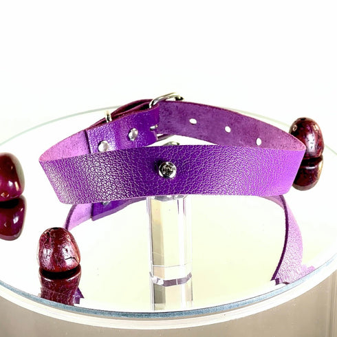SiaLinda: Halsband Ziegennappa purple, feinstes italienisches Leder, pur, mit Kristall oder mit O-Ring - SiaLinda.com