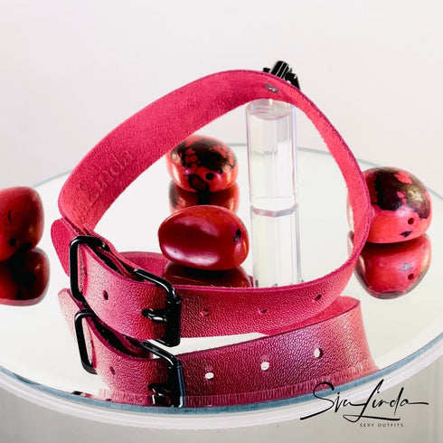 SiaLinda: Halsband Ziegennappa rot, feinstes italienisches Leder, pur, mit Kristall oder mit O-Ring - SiaLinda.com