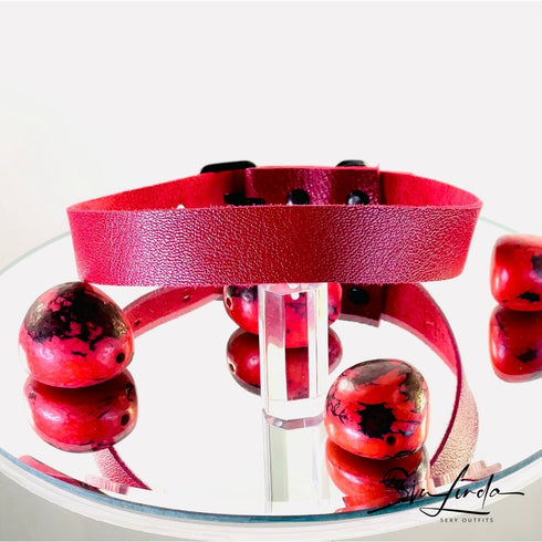 SiaLinda: Halsband Ziegennappa rot, feinstes italienisches Leder, pur, mit Kristall oder mit O-Ring - SiaLinda.com