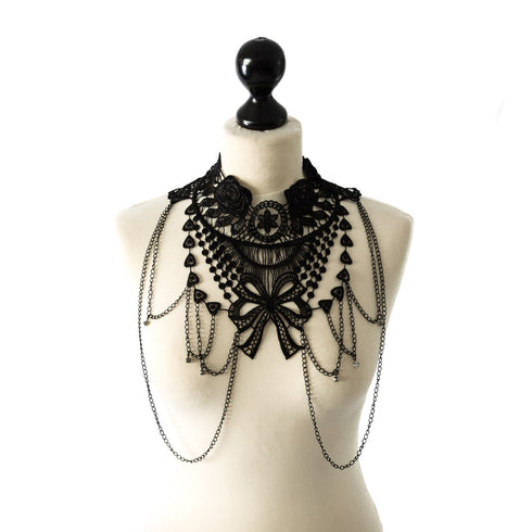 SiaLinda: Halsschmuck Florence, Collier aus breiter schwarzer Spitze, Ketten, Strass - SiaLinda.com