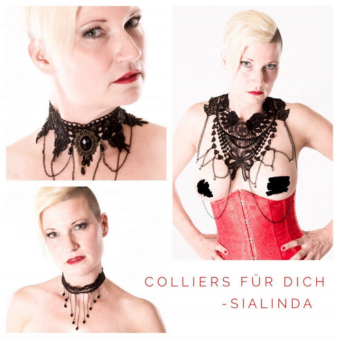 SiaLinda: Halsschmuck Florence, Collier aus breiter schwarzer Spitze, Ketten, Strass - SiaLinda.com