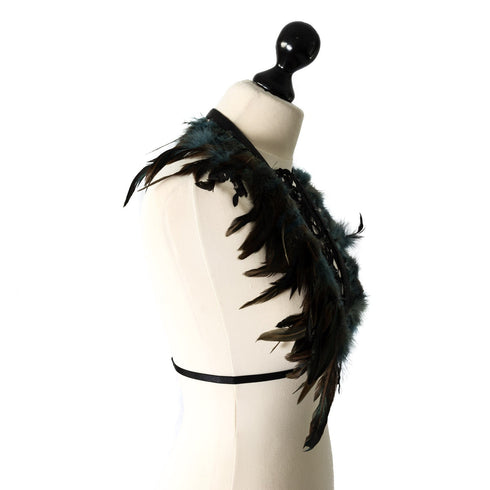 SiaLinda: Harness Zaha blau grau, mit Federn, schwarzer Spitze und Hämatitperlen - SiaLinda.com