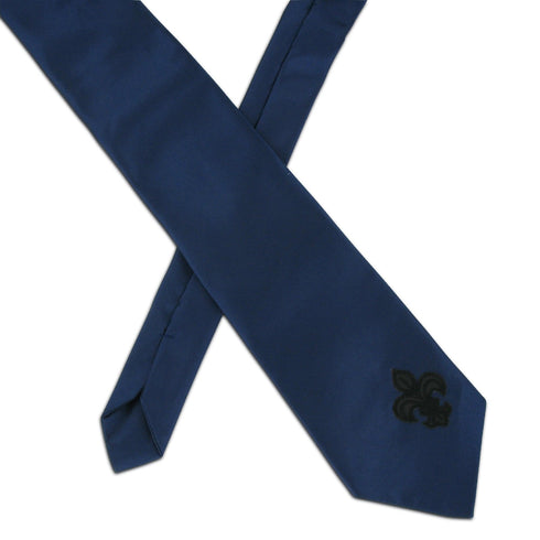 SiaLinda: Krawatte Saphira II, schwarz-blau, Satin, mit Lilien Applikation - SiaLinda.com