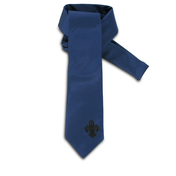 SiaLinda: Krawatte Saphira II, schwarz-blau, Satin, mit Lilien Applikation - SiaLinda.com