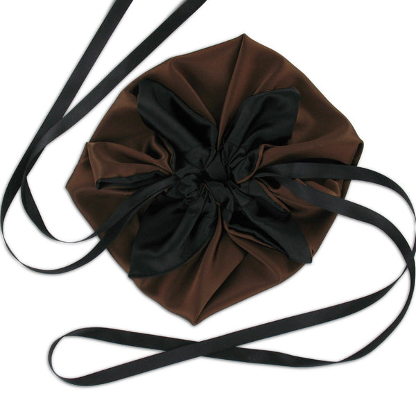 SiaLinda: Pompadour Tasche Kypria, kupfer braun / schwarz, Satin - SiaLinda.com