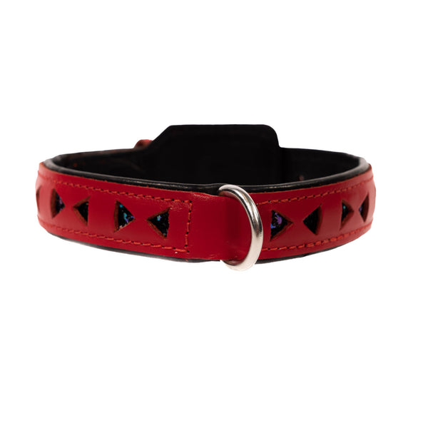 SiaLinda Premium Lamm- und Rindsleder Halsband rot schwarz mit Glitter - Made in Italy - SiaLinda.com