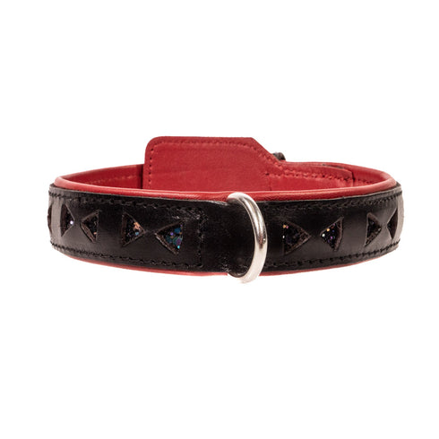 SiaLinda Premium Leder Halsband schwarz rot mit Glitter - Made in Italy - SiaLinda.com