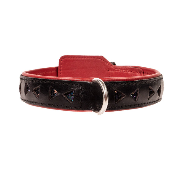 SiaLinda Premium Leder Halsband schwarz rot mit Glitter - Made in Italy - SiaLinda.com
