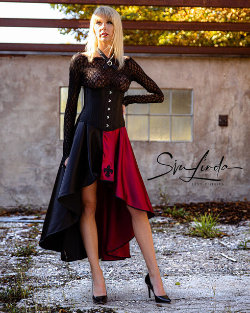 SiaLinda: Rock Duo, zwei Farben nach Wunsch, Satin, Lilien - Applikation, asymmetrisch, geschlitzt - SiaLinda.com