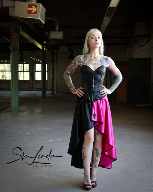 SiaLinda: Rock Duo, zwei Farben nach Wunsch, Satin, Lilien - Applikation, asymmetrisch, geschlitzt - SiaLinda.com