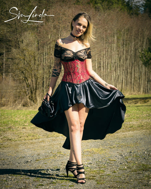 SiaLinda: Rock Saphira II, dunkel blau, Satin, Lilien Applikation, asymmetrisch, geschlitzt - SiaLinda.com