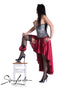 SiaLinda: Rock Scarlett, Metallic wein rot, Satin, Lilien Applikation, asymmetrisch, geschlitzt - SiaLinda.com