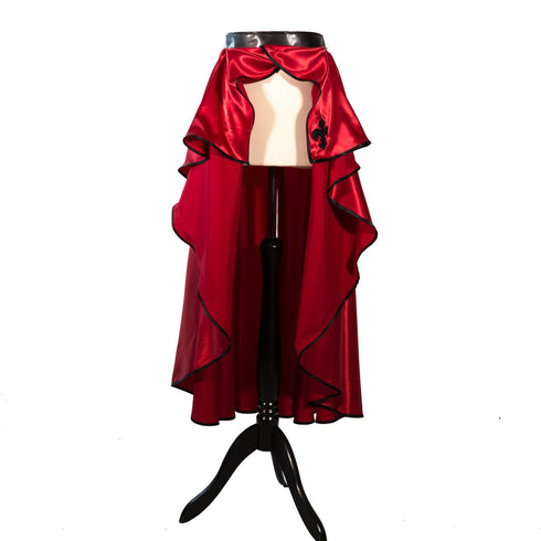 SiaLinda: Rock Sina II, karmesin rot, Satin, Lilien Applikation, asymmetrisch, geschlitzt - SiaLinda.com