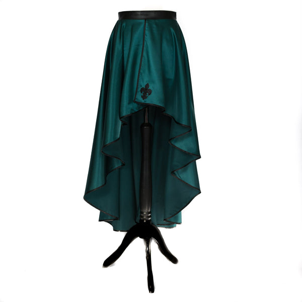 SiaLinda: Rock Vanessa, petrol - türkis grün, Satin, Lilien Applikation, asymmetrisch, geschlitzt - SiaLinda.com