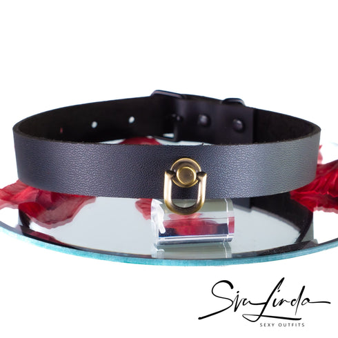 SiaLinda Special: Halsband schwarz mit kleinem Ring silber, schwarz, bronze, hell gold, dunkel gold - Sonderpreis! - SiaLinda.com