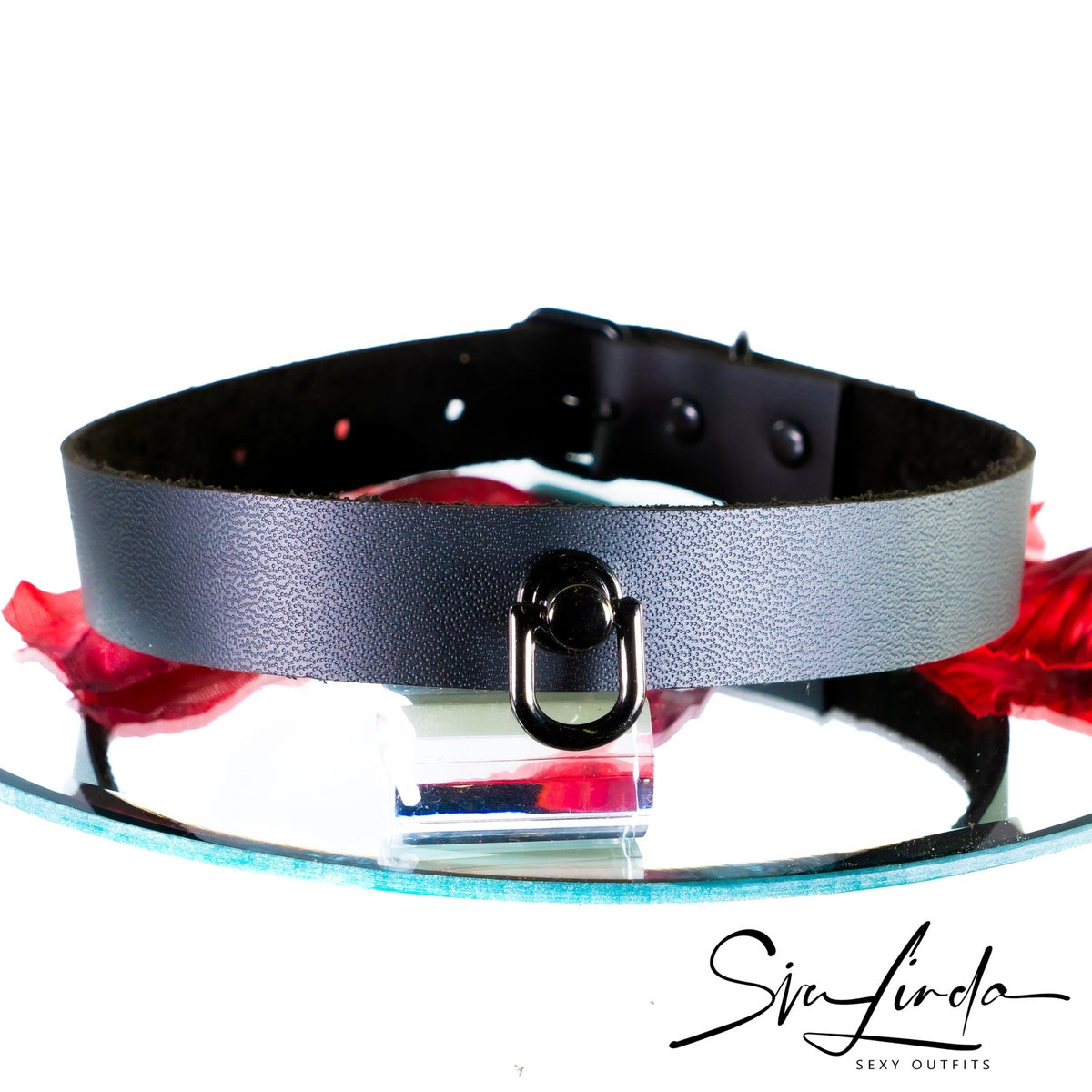 SiaLinda Special: Halsband schwarz mit kleinem Ring silber, schwarz, b –