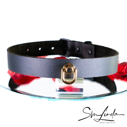 SiaLinda Special: Halsband schwarz mit kleinem Ring silber, schwarz, bronze, hell gold, dunkel gold - Sonderpreis! - SiaLinda.com