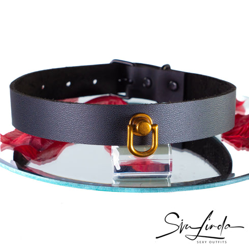 SiaLinda Special: Halsband schwarz mit kleinem Ring silber, schwarz, bronze, hell gold, dunkel gold - Sonderpreis! - SiaLinda.com