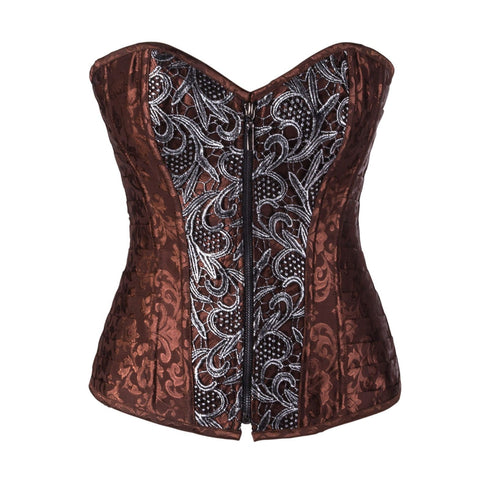 SiaLinda: Überbrust Korsett Ines, braun silber, Jacquard, elegant, Topqualität - SiaLinda.com