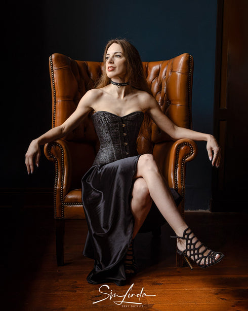 SiaLinda: Überbrust Korsett Mona 3.0, Brokat schwarz, Premiumkollektion - SiaLinda.com