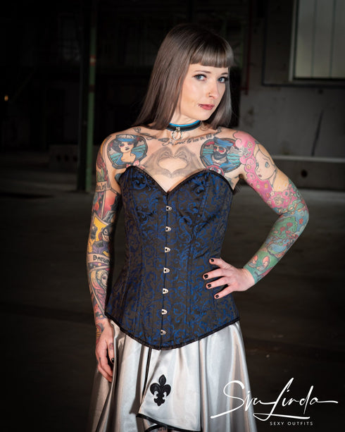 SiaLinda: Überbrust Korsett Pamela, royalblau schwarz Premiumkollektion - SiaLinda.com
