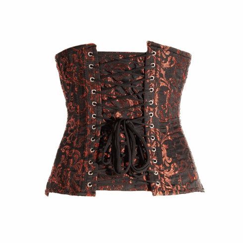 SiaLinda: Unterbrust Korsett Nicola, Brokat schwarz-rot, extra lang geschnitten - SiaLinda.com