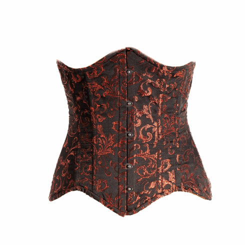 SiaLinda: Unterbrust Korsett Nicola, Brokat schwarz-rot, extra lang geschnitten - SiaLinda.com