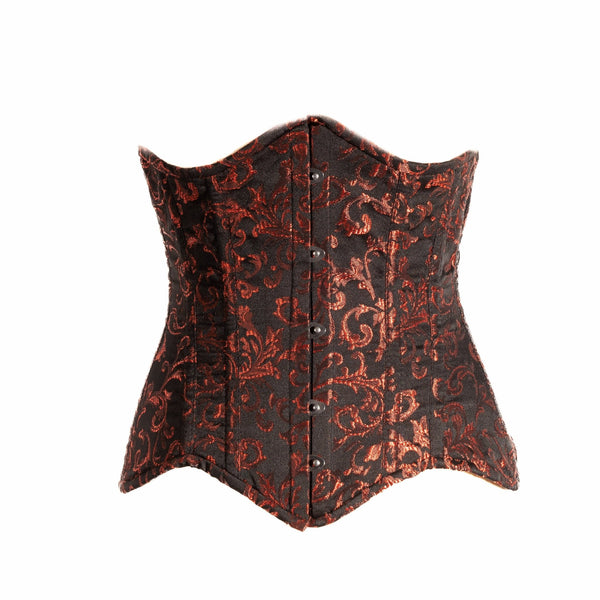 SiaLinda: Unterbrust Korsett Nicola, Brokat schwarz-rot, extra lang geschnitten - SiaLinda.com