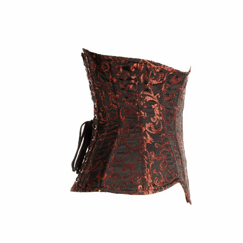 SiaLinda: Unterbrust Korsett Nicola, Brokat schwarz-rot, extra lang geschnitten - SiaLinda.com