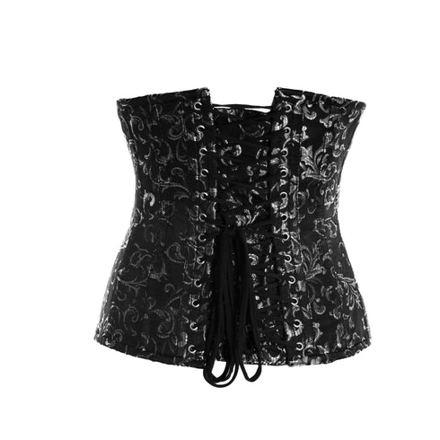 SiaLinda: Unterbrust Korsett Nicola, Brokat schwarz-silber, extra lang geschnitten - SiaLinda.com