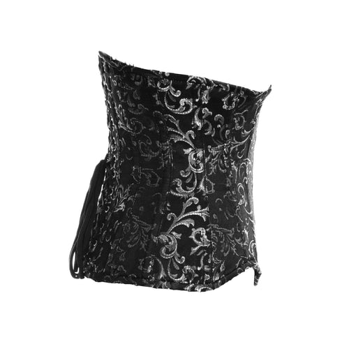 SiaLinda: Unterbrust Korsett Nicola, Brokat schwarz-silber, extra lang geschnitten - SiaLinda.com