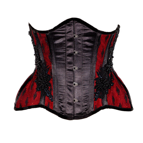 SiaLinda: Unterbrust Korsett Perola, rot schwarz, mit Perlen bestickt, Premiumkollektion - SiaLinda.com