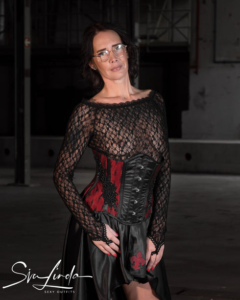 SiaLinda: Unterbrust Korsett Perola, rot schwarz, mit Perlen bestickt, Premiumkollektion - SiaLinda.com