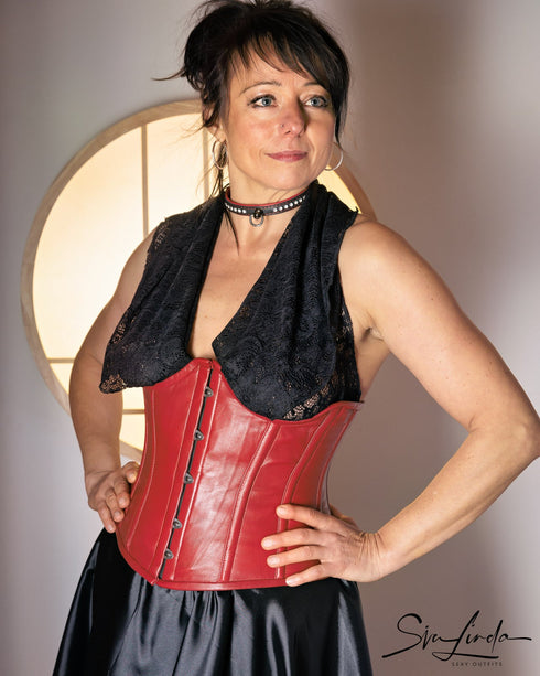 SiaLinda: Unterbrust Korsett Raven rot, schmal, Lamm Nappa, echt Leder - SiaLinda.com
